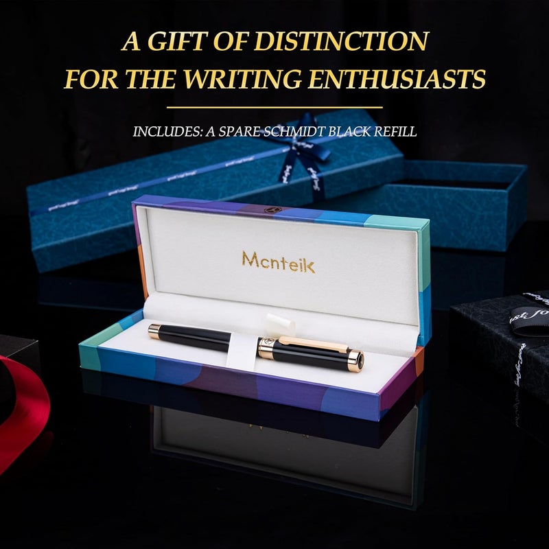 MCNTEIK Black Rollerball Pen With 24K Gold Finish, Luxury Grade Craftsmanship Pen, Schmidt 888F Ink Refill, Exquisite Men's And Women's Gift Pen Set, Professional, Writing, Executive,Office, Nice Pen - Image 5